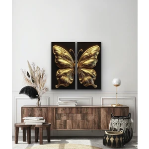 2li Gold Eskitme Kelebek Kanvas Tablo 60 x 120 cm   x 2