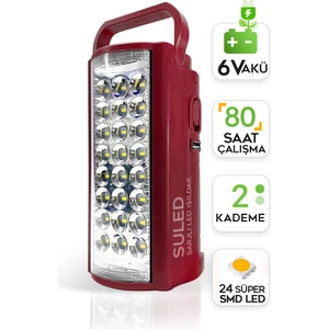 Kamp Lambası 6V Akülü 80 Saat - 3 gün Aydınlatma 24 Smd LED Işıldak Lamba 220V Şarj