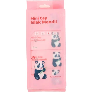 Panda Pembe Mini Cep Islak Mendil