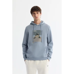 Erkek Açık Mavi Kapüşonlu Pamuklu Baskılı Elastan Sweatshirt A42Y1321