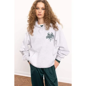 Coool Oversize Geniş Kalıp Kapüşonlu Baskılı Kalın Sweatshirt E1530AX24WN