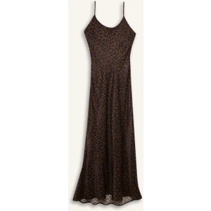Slim Fit Dar Kesim Leopar Desenli Viskon Askılı Maxi Abiye Elbise E2978AX24WN