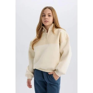 Kız Çocuk Oversize Geniş Kalıp Yarım Fermuarlı Basic Düz İçi Yumuşak Tüylü Sweatshirt D6184A824WN