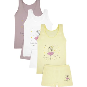 Kız 3/12 Yaş Karışık Desenli Atlet ve Boxer Set