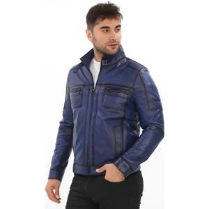 Erkek Cep Detaylı Dik Yaka Hakiki Deri Mont - 1229