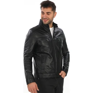 Erkek Cep Detaylı Dik Yaka Hakiki Deri Mont - 1229