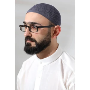 Koyu Gri Safir Dantel Detaylı Örme Namaz Takkesi