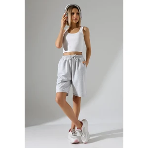 Rahat Kalıp Geniş Uzun Penye Pamuklu Unisex Şort 21823 Karmelanj