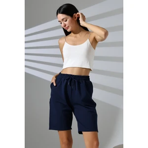 Rahat Kalıp Geniş Uzun Penye Pamuklu Unisex Şort 21823 Lacivert