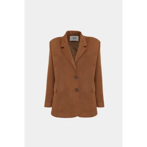 Açelya Okcu Premium Oversize Çift Düğme Blazer Kadın Süet Ceket