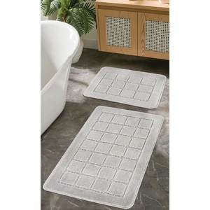 Doğal Kaymaz Taban Banyo Paspas Seti Uzun Ömürlü Yumuşak Dokulu Su Emici Yıkanabilir Gri Kareli Set 50x80-50x40