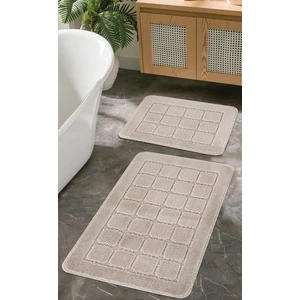 Doğal Kaymaz Taban Banyo Paspas Seti Uzun Ömürlü Yumuşak Dokulu Su Emici Yıkanabilir Vizon Kareli Set 50x80-50x40