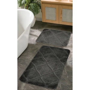 Doğal Kaymaz Taban Banyo Paspas Seti Uzun Ömürlü Yumuşak Dokulu Su Emici Yıkanabilir Antrasit Çizgili Set 50x80-50x40