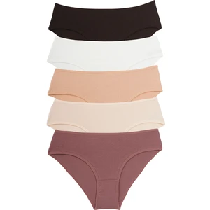 Kadın Külot Yüksek Bel Bikini 5 Li Paket Pamuklu Likralı Vanilya