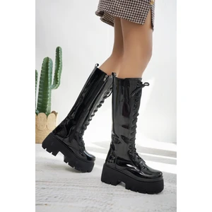 Kadın Yüksek Taban Rugan Çizme ALD2000-Ç105/SİYAH Rugan/39