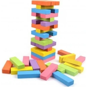 Brother Toys Renkli Büyük Boy Doğal Ahşap Denge Oyunu Kule Oyunu 54 Parça Renkli Jenga