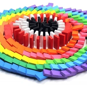Brother Toys Ahşap Domino Taşları 100 Parça Renkli Eğitici Oyuncak Domino
