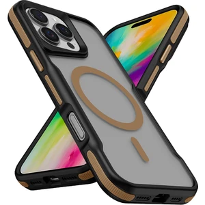 Apple iPhone 16 Pro Max Kılıf Magsafeli Airbag Şeritli Renkli Kenar Lamer Kapak Titanyum Gold