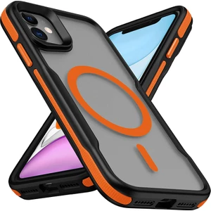 Apple iPhone 11 Kılıf Magsafeli Airbag Şeritli Renkli Kenar Lamer Kapak Turuncu