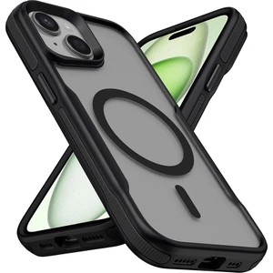 Apple iPhone 15 Plus Kılıf Magsafeli Airbag Şeritli Renkli Kenar Lamer Kapak Siyah