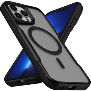 Apple iPhone 13 Pro Max Kılıf Magsafeli Airbag Şeritli Renkli Kenar Lamer Kapak Siyah
