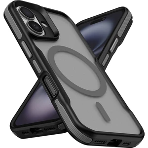 Apple iPhone 16 Kılıf Magsafeli Airbag Şeritli Renkli Kenar Lamer Kapak Gri