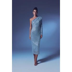 Tek Kollu Payet Elbise - Gümüş