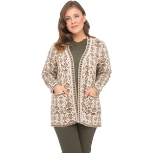 Uludağ Triko Kadın Çiçek Desenli Cepli Kilim Hırka