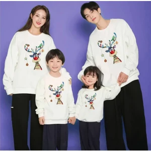 Kids Face Özel Tasarım Bisiklet Yaka Mutlu Yılbaşı Geyiği Baskılı Aile Kombini Sweatshırt.1 Adet Fiyatıdır