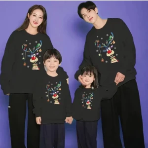 Kids Face Özel Tasarım Mutlu Yılbaşı Geyiği Baskılı Kışlık Aile Kombini Sweatshırt.1 Adet Fiyatıdır.