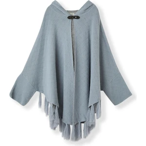 Kadın Mavi Kapüşonlu Dokulu Panço