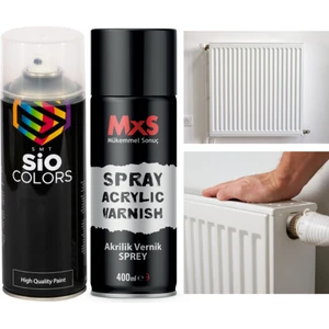 Sio Colors Isıya Dayanıklı Petek-Kalorifer-Radyatör-Klima Sprey Boya Seti 400 ml + Vernik 400 ml