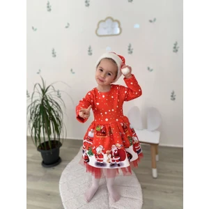 Kız Çocuk Kırmızı Şapkalı Noel Yılbaşı Yeni Yıl Temalı Noel Elbise 2517