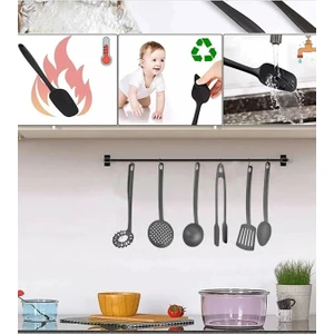 Pratik 6’Lı Yanmaz Yapışmaz Teflon Servis Seti 220 Derece Dayanıklı Kepçe-Kevgir-Spatula-Kaşık-Maşa-Çırpıcı