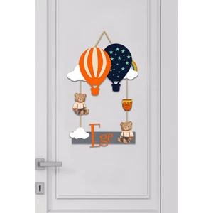Isme Özel Bebek Odası Ahşap Kapı Süsü Balon (Turuncu)