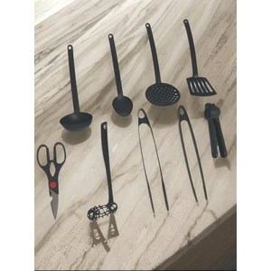 9 Parça Yanmaz Yapışmaz Teflon Kaplama Servis Seti Kepçe Kevgir Spatula Kaşık Plastik Servis Takımı
