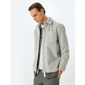 Viskon Karışımlı Cep Detaylı Uzun Kollu Gömlek Ceket