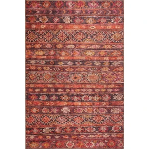 Etnik Desenli Salon Halısı, Soul Şönil |Pamuk-Polyester| Kırmızı Halı Al 215