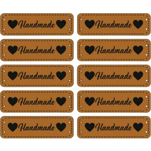 Taba Renk Handmade Suni Deri Etiket - Boy 4.2 cm - En: 1.2 cm ( 10 Adet )