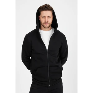 Erkek Slim Fit Örgü 3 Iplik Fermuarlı Polar Hırka Siyah