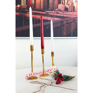 Bulud Design Yeni Yıl Şamdan 3' Lü Set (Üçlü), Düz Ayak, Gold Şamdan Mumluk, Dekoratif Mumluk, Paslanmaz Çelik,