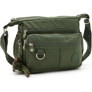 Klinkır Çok Cepli Suya Dayanıklı Haki Yeşil Krinkıl Omuz Çantası / Postacı Çanta