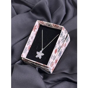 Kural Jewelry 925 Ayar Gümüş Zincirli Beyaz Lotus Çiçeği Zarif Zirkon Taşlı Kolye Kadın