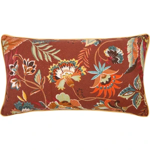 Belize Handmade Terra Kahverengi Çiçek Desenli Kırlent Kılıfı