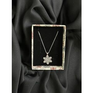 Kural Jewelry 925 Ayar Gümüş Zincirli Beyaz Zirkon Taşlı Kar Tanesi Kolye Kadın