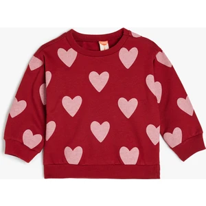 Kalp Desenli Pamuklu Uzun Kollu Bisiklet Yaka Sweatshirt