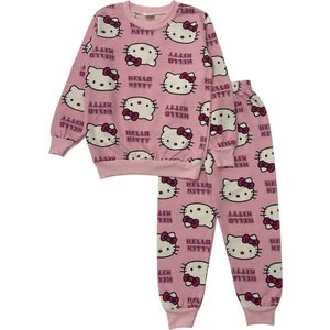 Kız Çocuk Iki Iplik Pamuklu Şardonlu Pembe Hello Kitty Desen Uzun Kollu Pijama Takımı