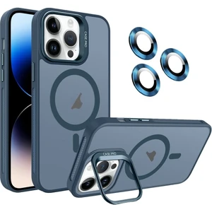 Apple iPhone 15 Pro Max Kılıf Standlı Mat Magsafe Metal Tuşlu Kamera Lens Hediyeli Wonk Kapak