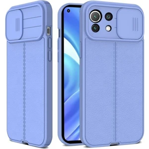Xiaomi Mi 11 Lite Kılıf Sürgülü Slide Kamera Korumalı Deri Görünümlü Leke Tutmaz Lüks Silikon