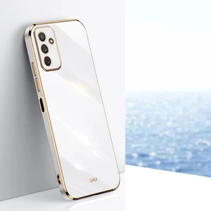 Samsung Galaxy A04S Uyumlu Kılıf Parlak Kenarlı Altın Işlemeli Kamera Korumalı Kapak
